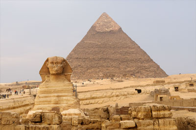 The Sphinx and Pyramid on Giza Plateau