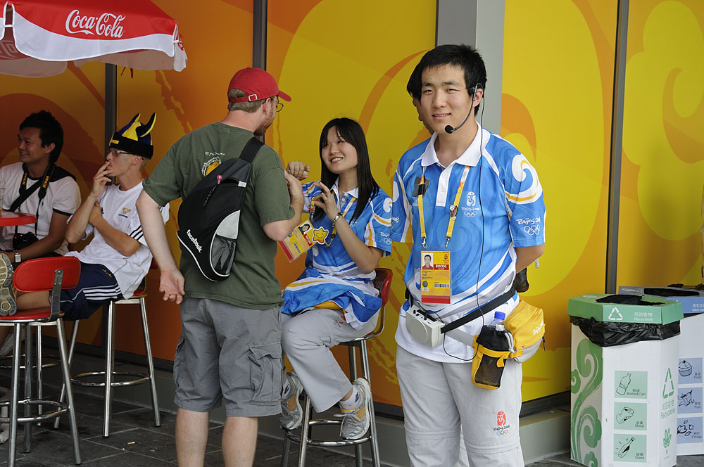 Volunteers trading pins