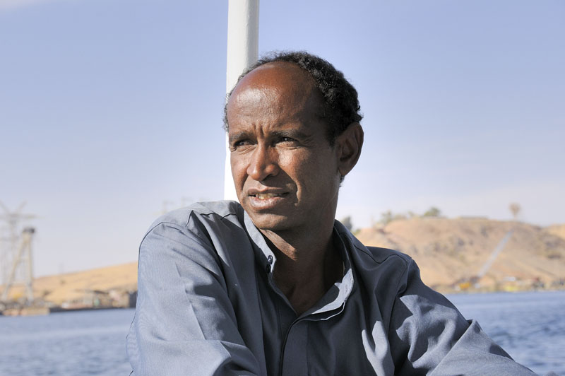 Boat pilot on Lake Nasser on way to the Temple of Kalabsha