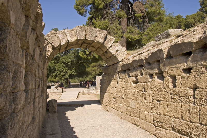 Arched entrance way to the stadium at Olympia