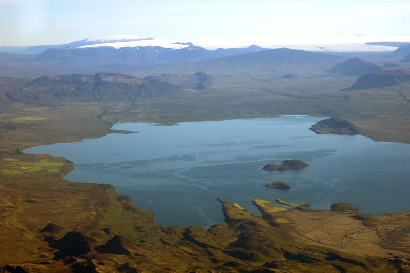 Central Iceland, from the air, glacier in background