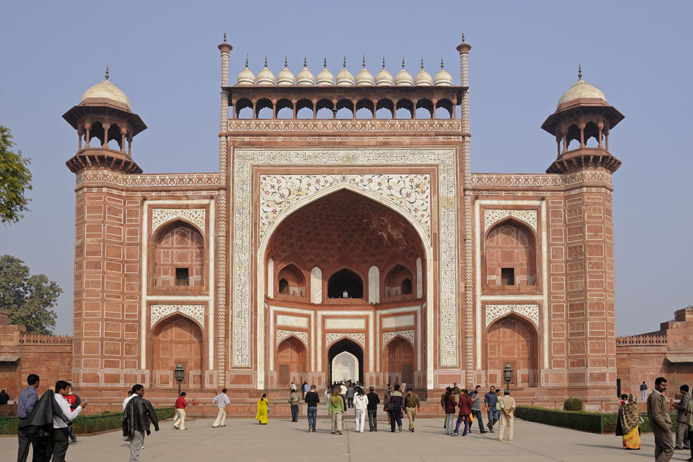 Entrance gate to garden in front of Taj Mahal