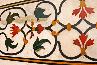 Semiprecious stone inlays in wall of Taj Mahal