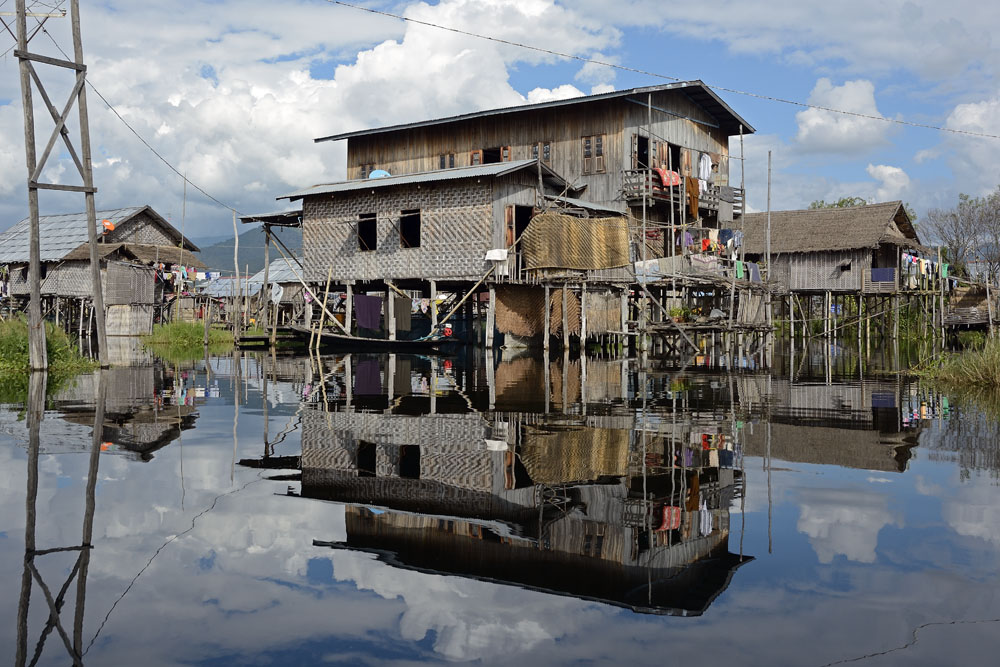 Houses constructed on stilts in Inle Lake