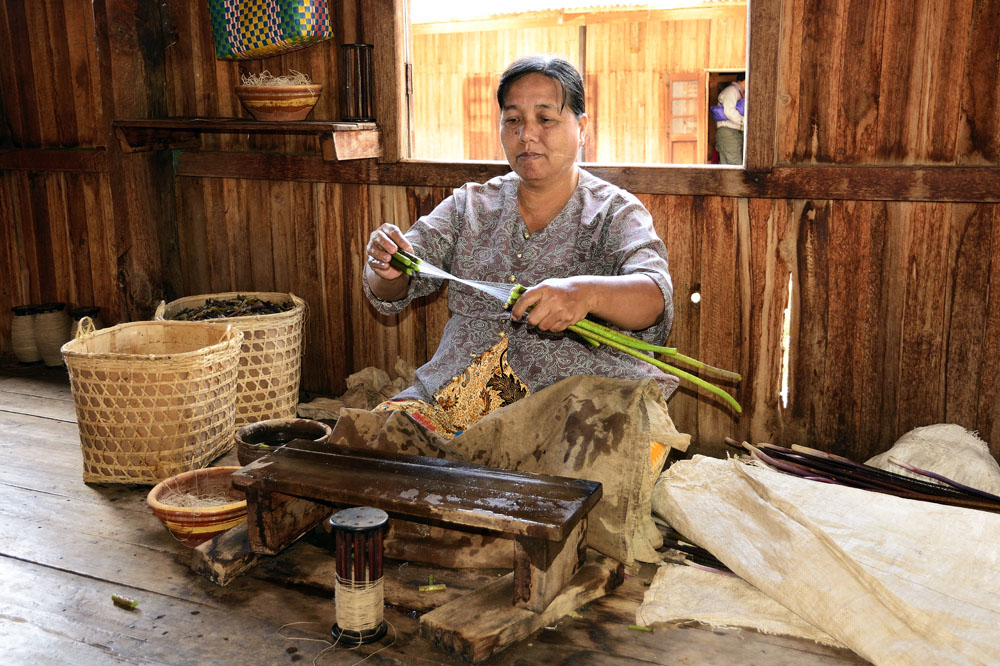 Thread is extracted from bamboo at textile factory